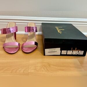 Lulu's Marlowe Metallic Pink Snake Slide Heels